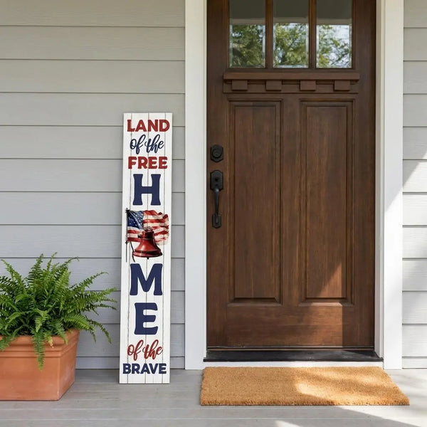 46" Red White And Blue Solid Wood Land Of The Free Home of the Brave Porch Sign Homeroots Outdoor
