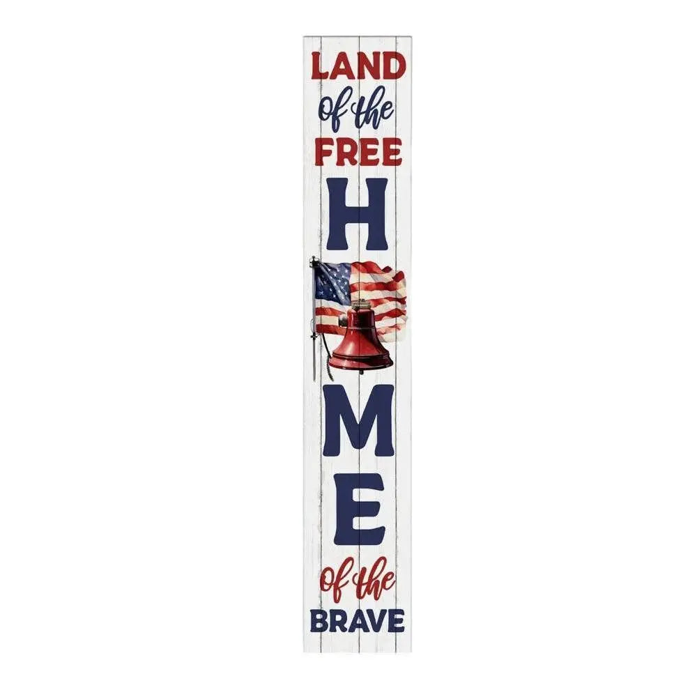 46" Red White And Blue Solid Wood Land Of The Free Home of the Brave Porch Sign Homeroots Outdoor