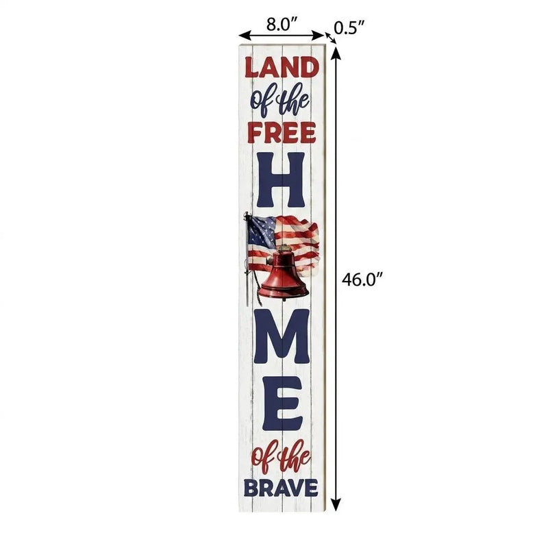46" Red White And Blue Solid Wood Land Of The Free Home of the Brave Porch Sign Homeroots Outdoor