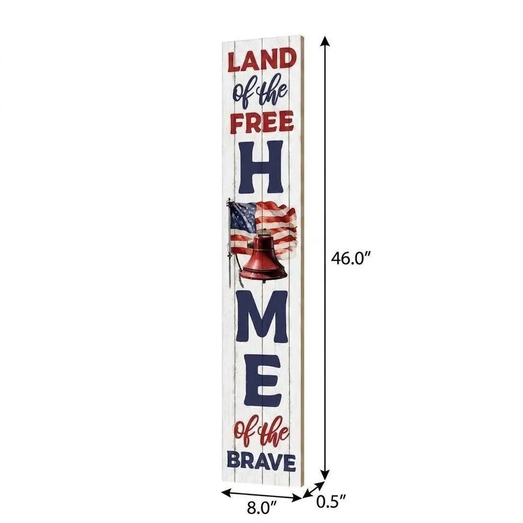 46" Red White And Blue Solid Wood Land of the Free Porch Sign Homeroots Outdoor