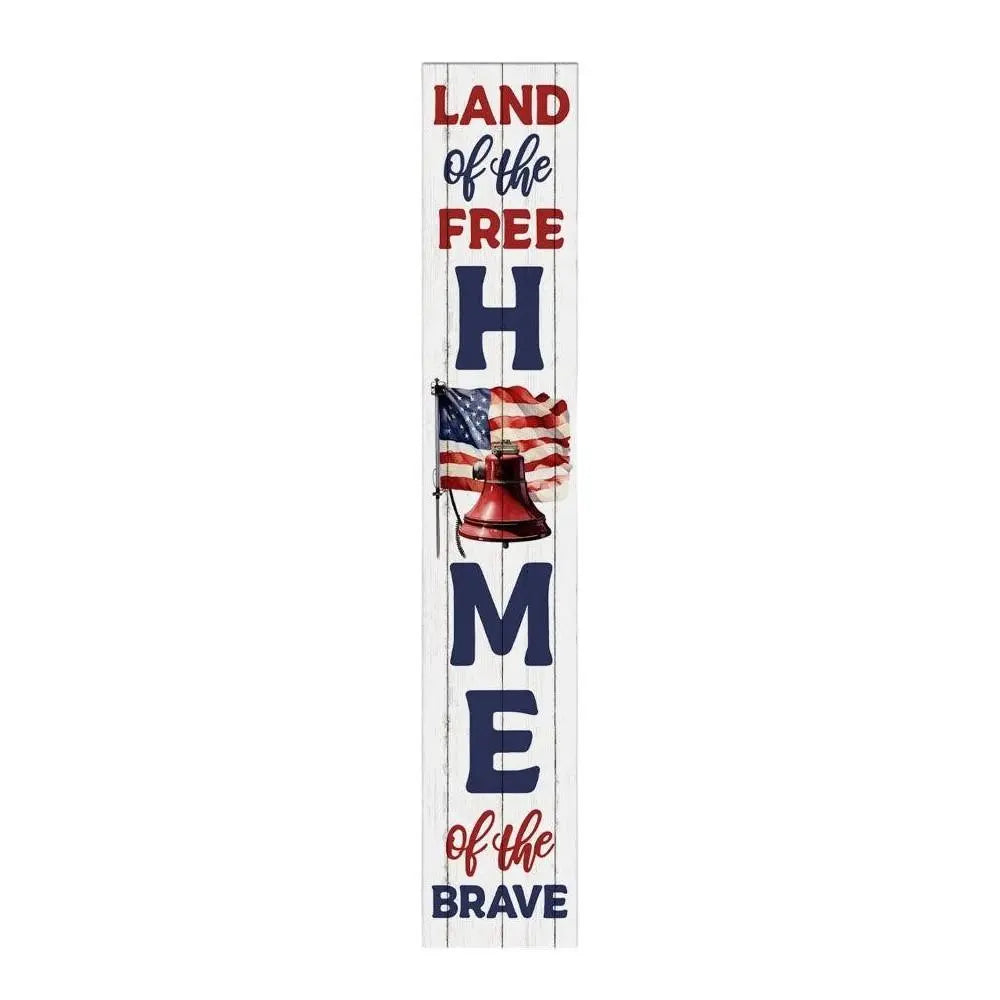 46" Red White And Blue Solid Wood Land of the Free Porch Sign Homeroots Outdoor