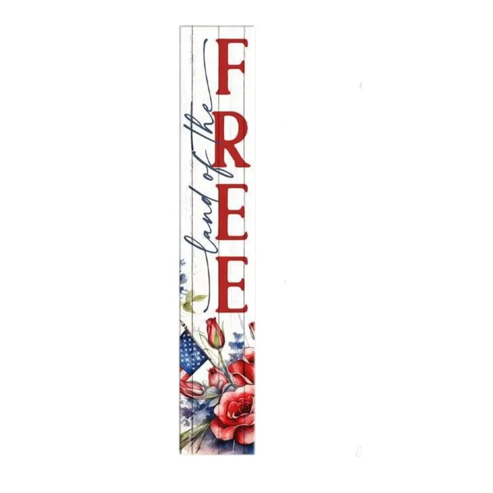 46" Red White And Blue Solid Wood Land of the Free Porch Sign Homeroots Outdoor