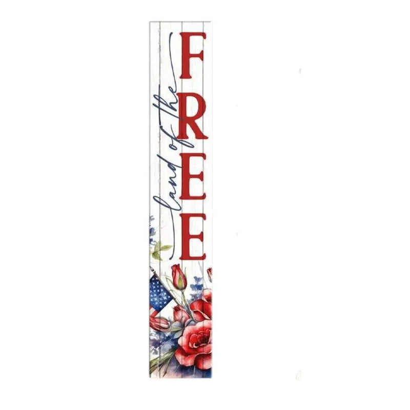 46" Red White And Blue Solid Wood Land of the Free Porch Sign Homeroots Outdoor