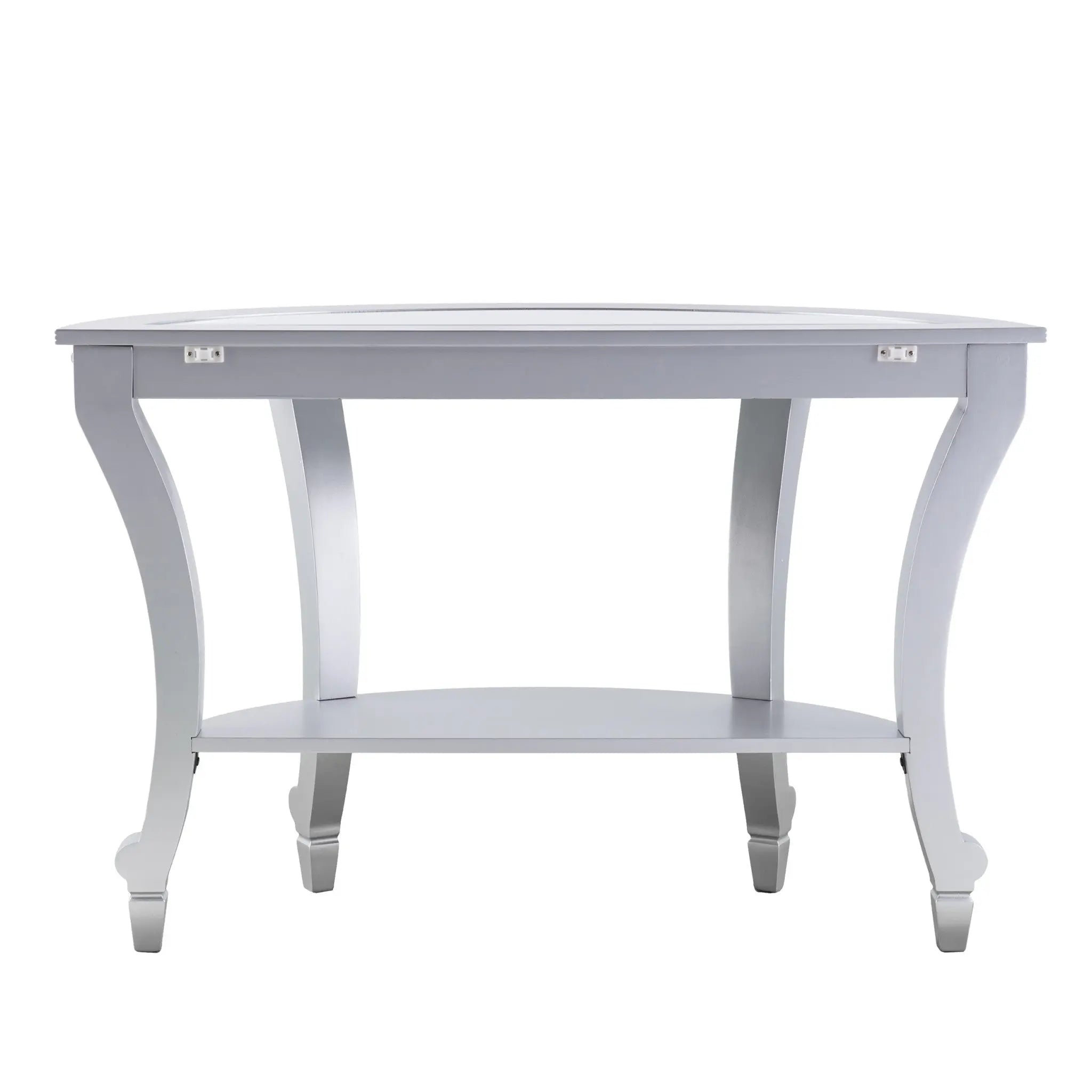 46" Silver Mirrored Glass Half Circle Console Table With Storage Homeroots Living Room