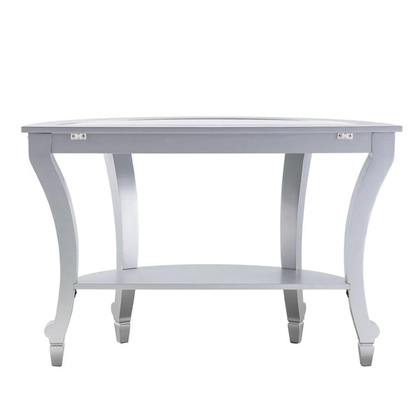 46" Silver Mirrored Glass Half Circle Console Table With Storage Homeroots Living Room
