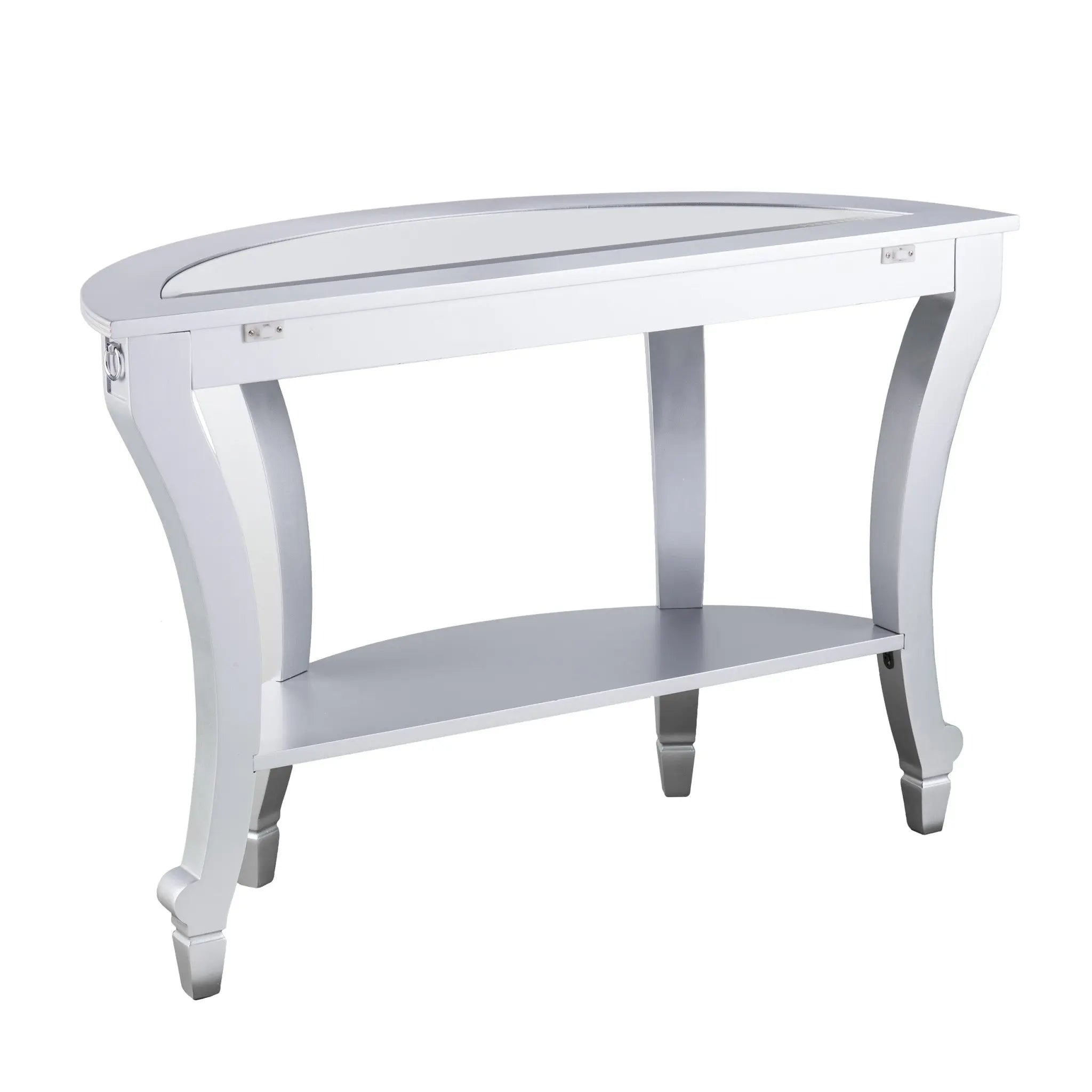 46" Silver Mirrored Glass Half Circle Console Table With Storage Homeroots Living Room