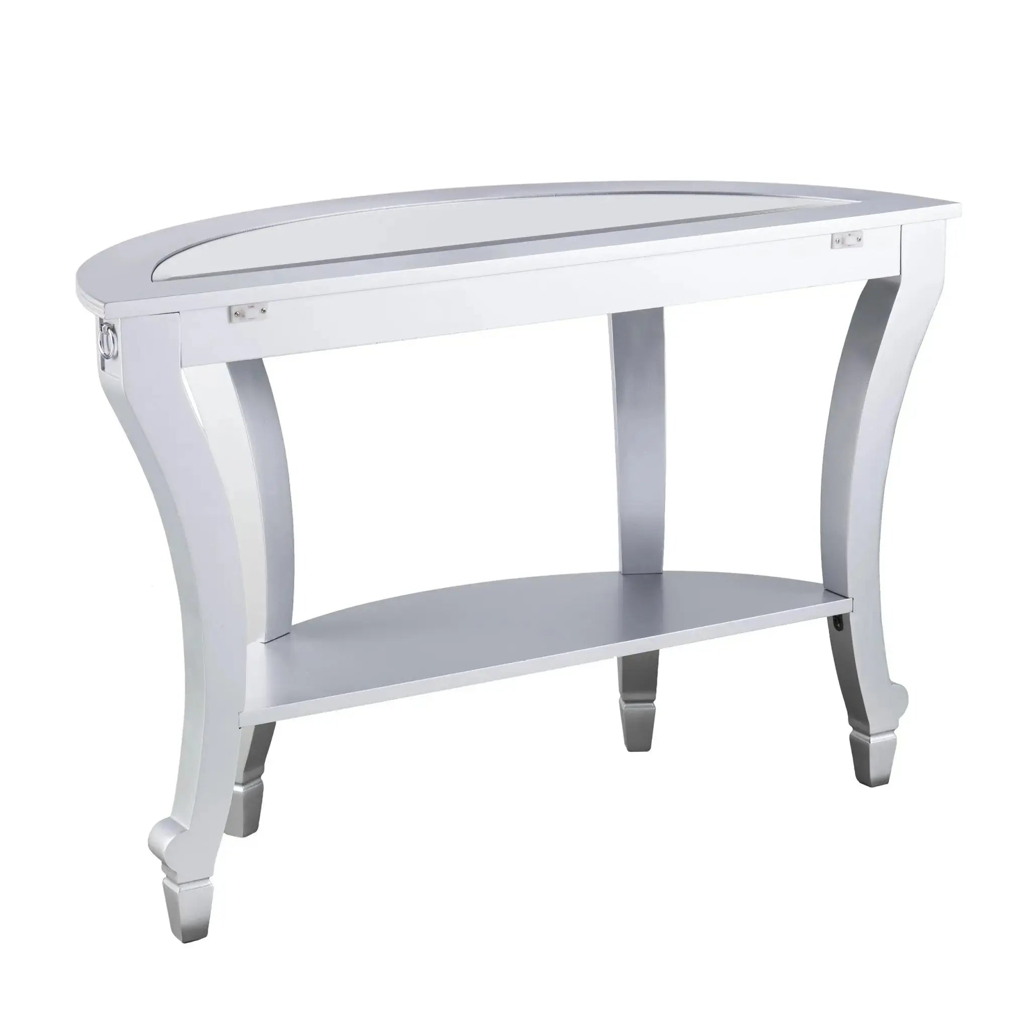 46" Silver Mirrored Glass Half Circle Console Table With Storage Homeroots Living Room