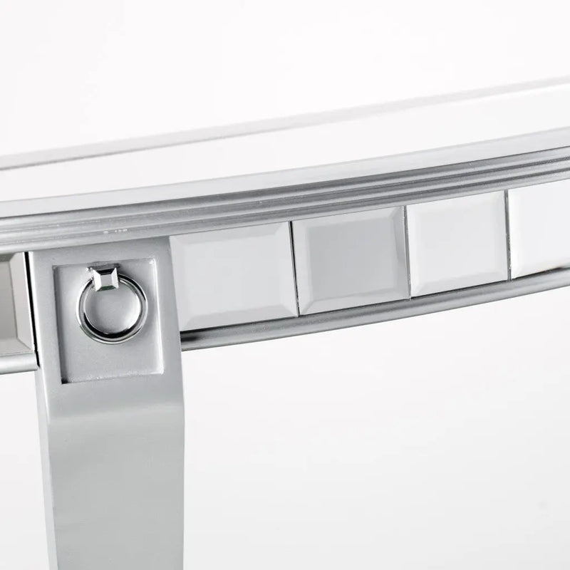 46" Silver Mirrored Glass Half Circle Console Table With Storage Homeroots Living Room