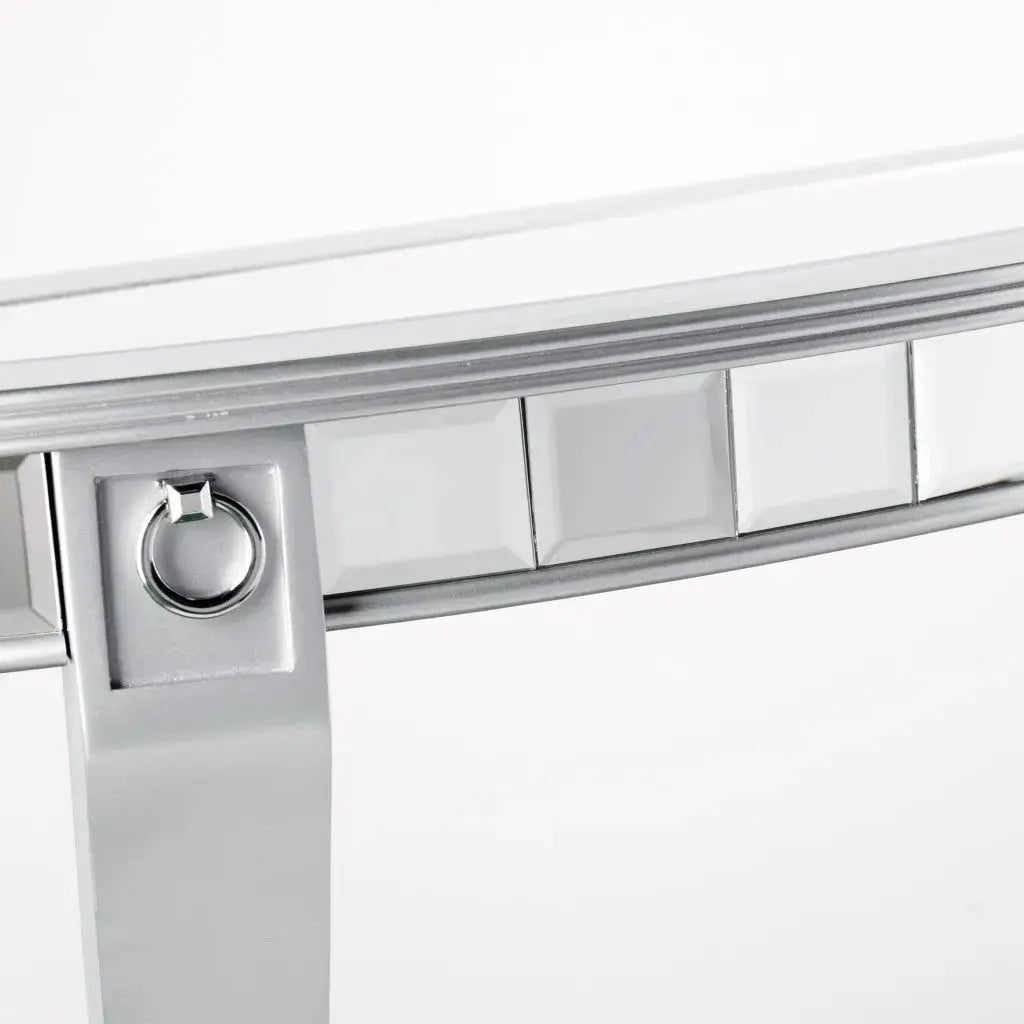46" Silver Mirrored Glass Half Circle Console Table With Storage Homeroots Living Room