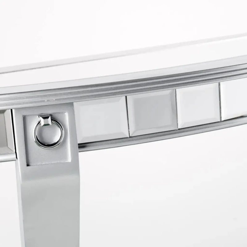 46" Silver Mirrored Glass Half Circle Console Table With Storage Homeroots Living Room