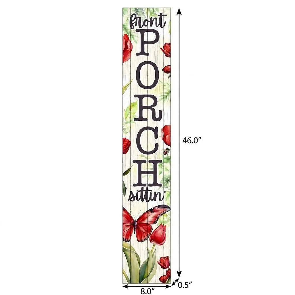 46" White Green And Red Solid Wood Front Porch Sittin' Butterfly Porch Sign Homeroots Outdoor