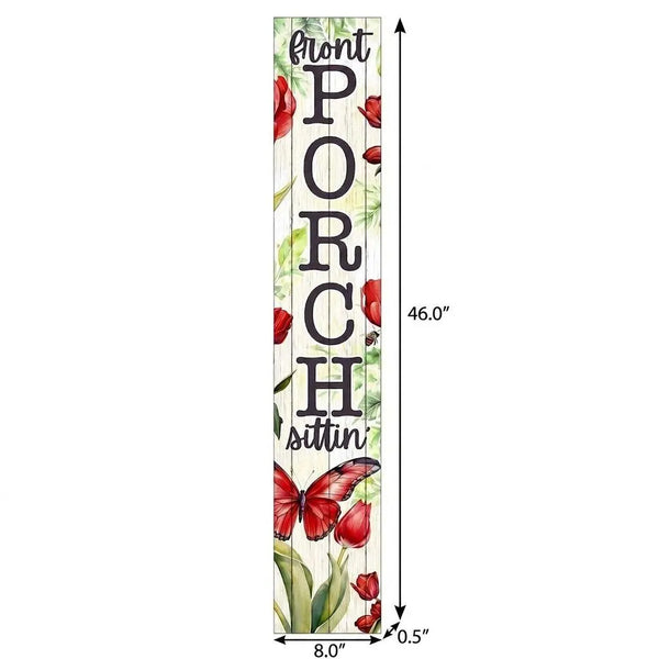 46" White Green And Red Solid Wood Front Porch Sittin' Butterfly Porch Sign Homeroots Outdoor