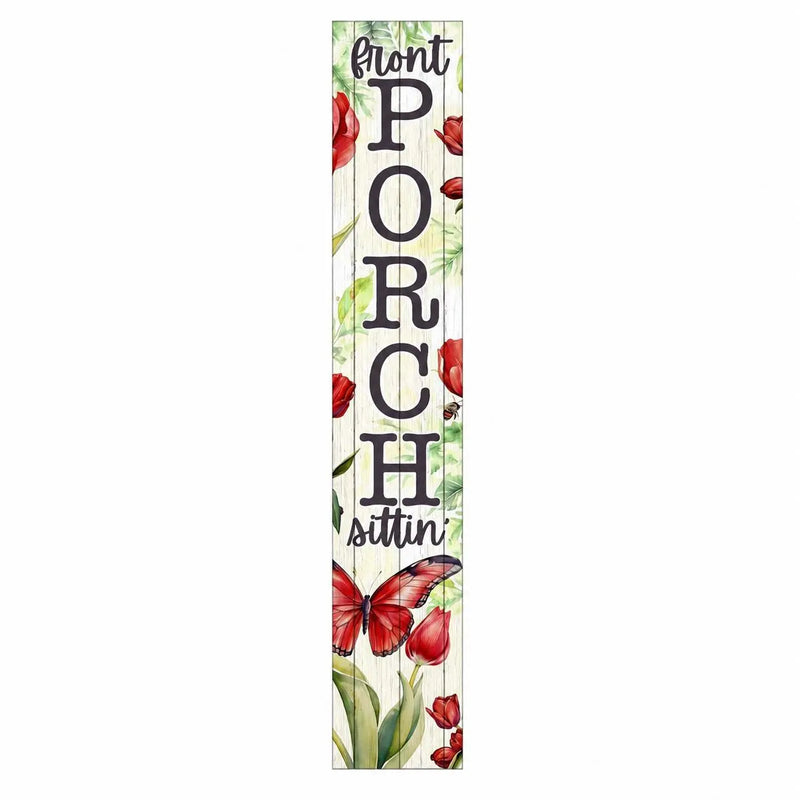 46" White Green And Red Solid Wood Front Porch Sittin' Butterfly Porch Sign Homeroots Outdoor