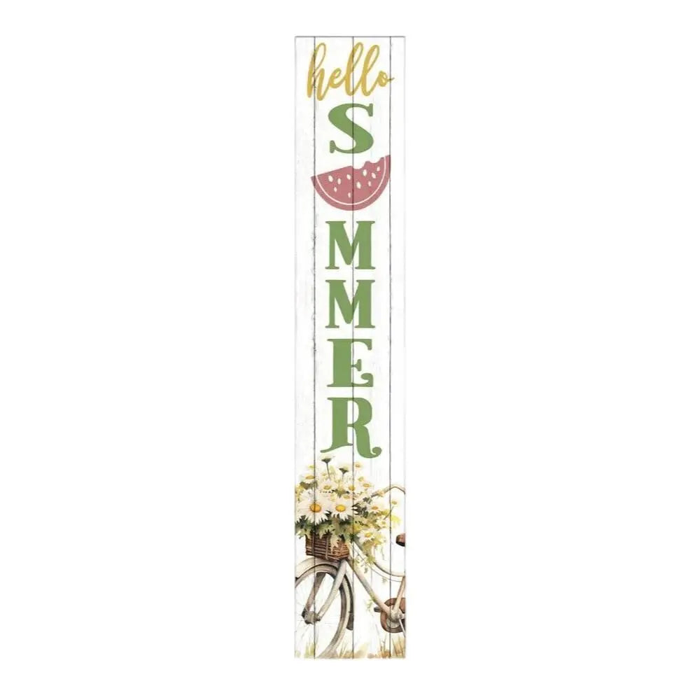 46" White Yellow And Green Solid Wood Bicycle Floral Hello Summer Porch Sign Homeroots Outdoor