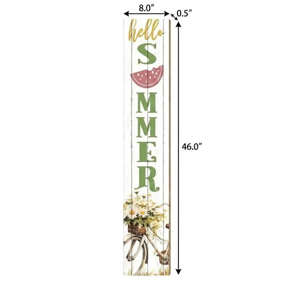 46" White Yellow And Green Solid Wood Bicycle Floral Hello Summer Porch Sign Homeroots Outdoor