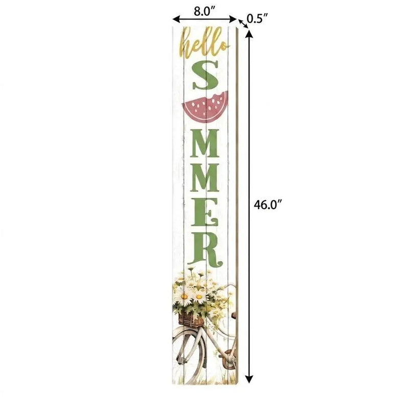 46" White Yellow And Green Solid Wood Bicycle Floral Hello Summer Porch Sign Homeroots Outdoor