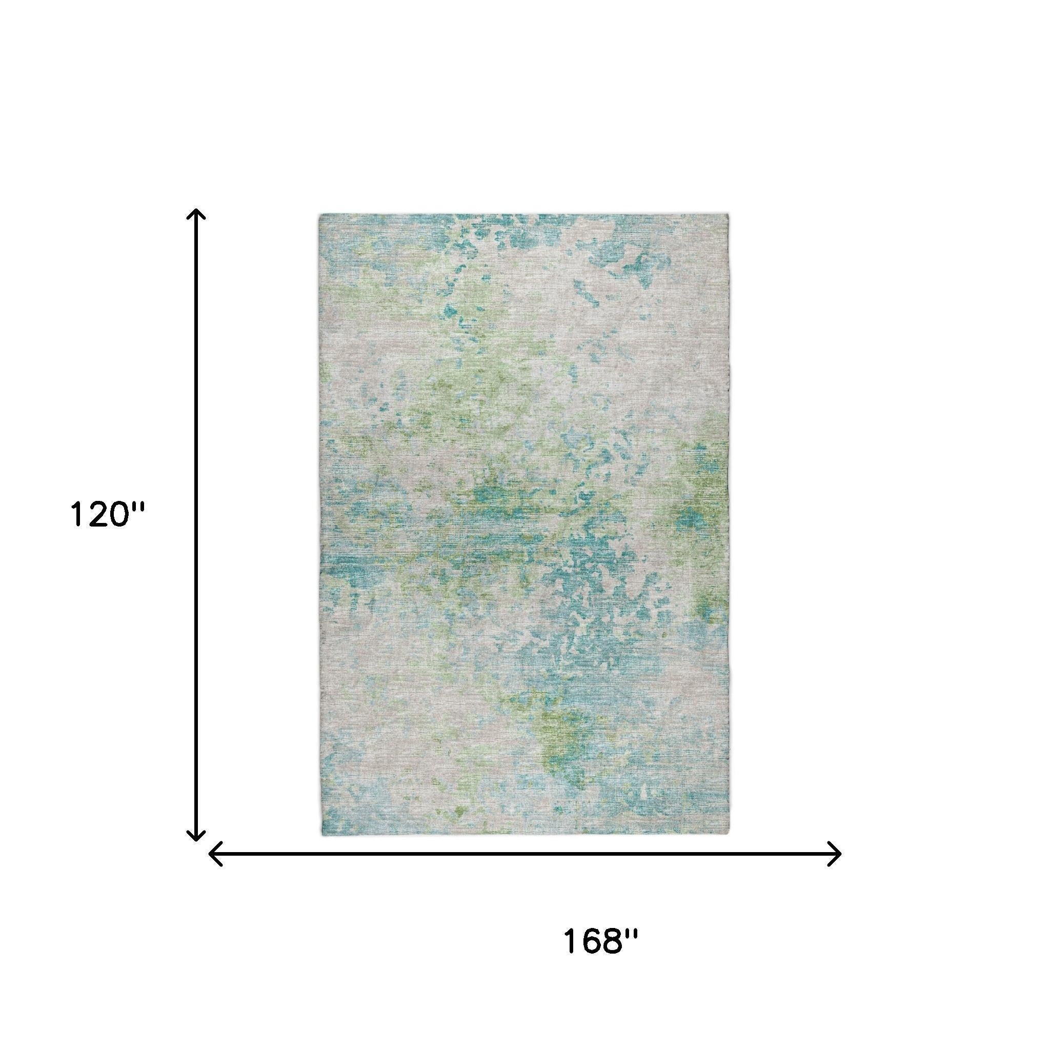 10' X 14' Green And Teal Abstract Shag Washable Area Rug With UV Protection - Home & Garden