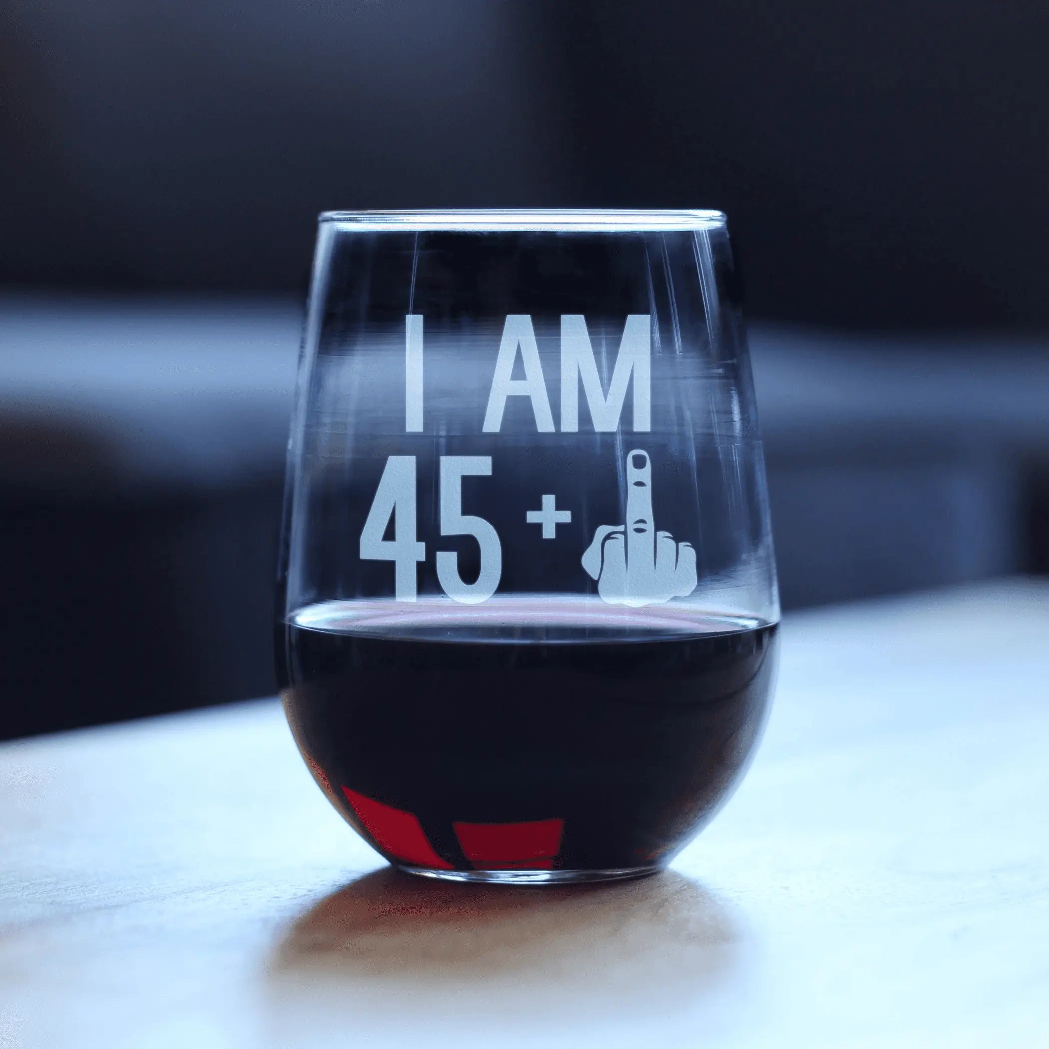 46th Birthday Gifts - 45 Middle Finger Stemless Wine Glass Bevvee