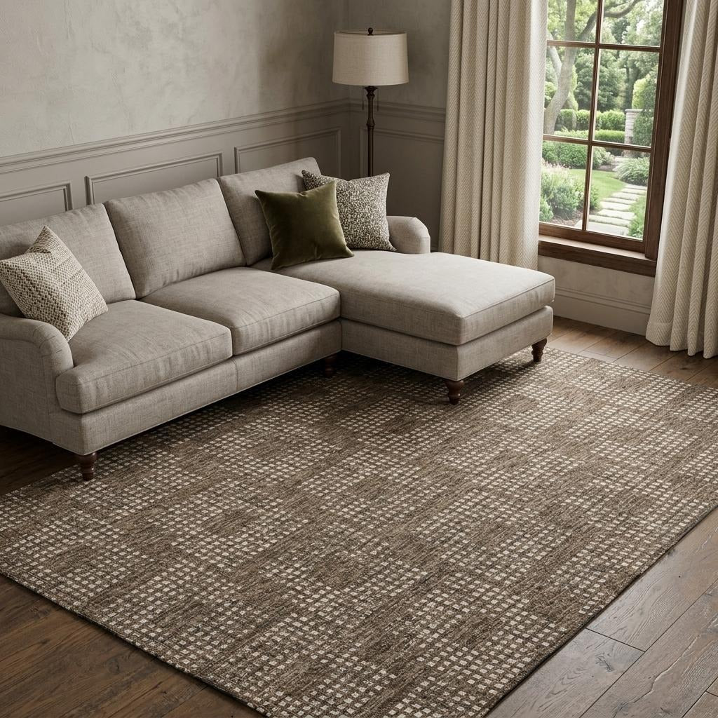 10' X 14' Brown And Beige Geometric Shag Washable Area Rug With UV Protection - Home & Garden