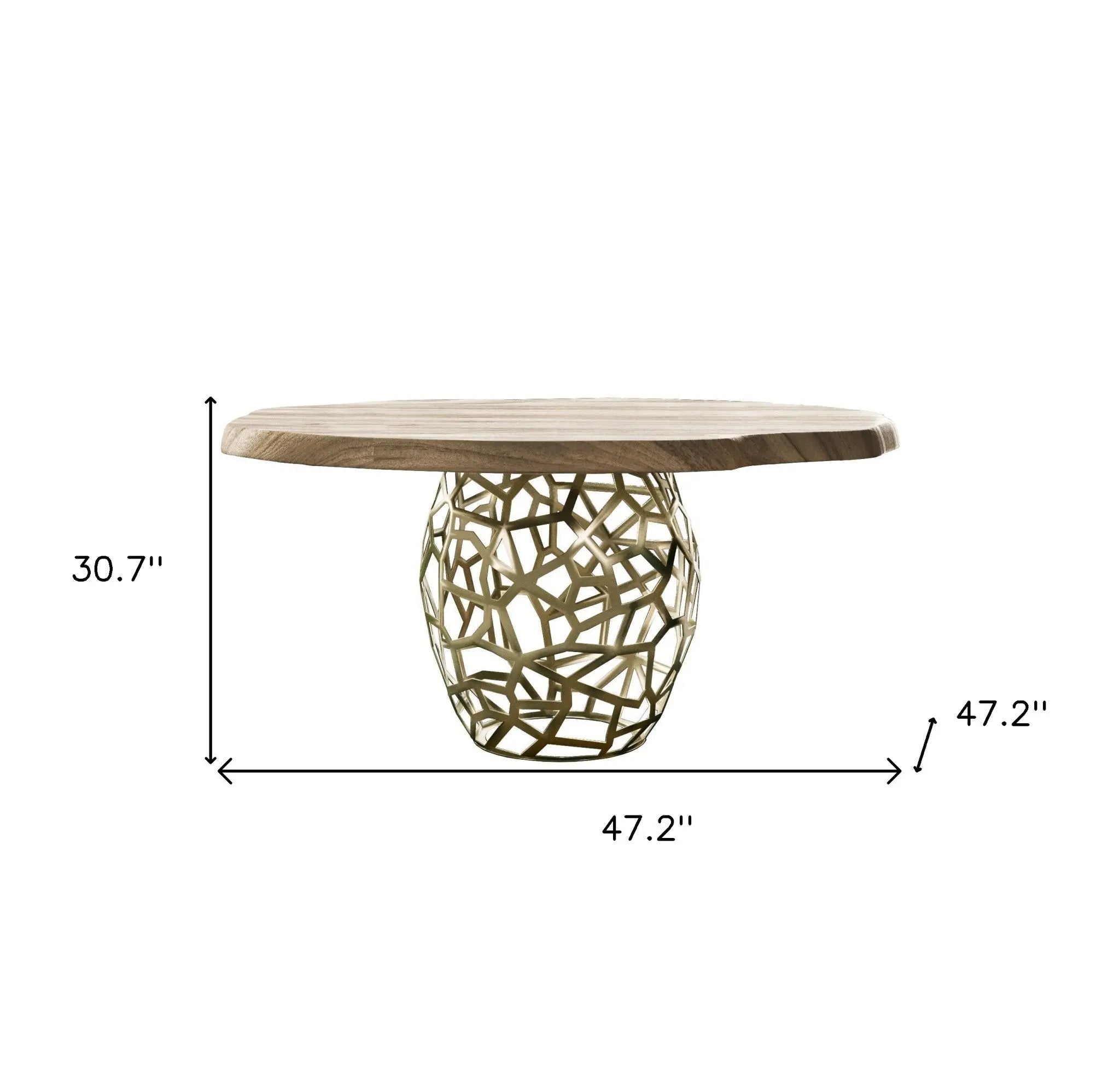 47" Acacia Live Edge Rounded Solid Wood And Brass Dining Table Homeroots Kitchen & Dining