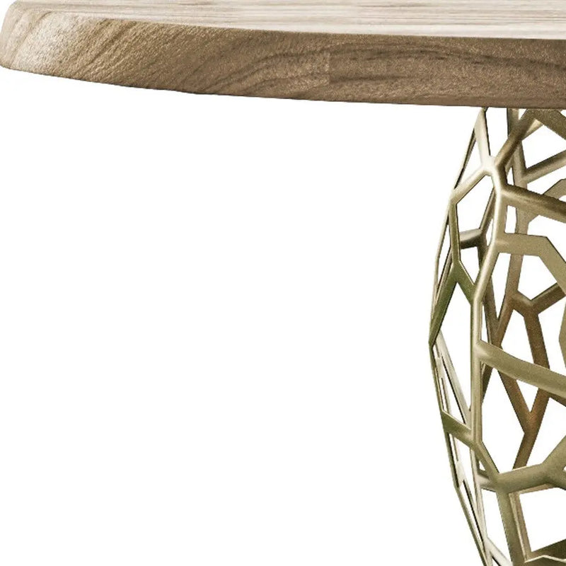 47" Acacia Live Edge Rounded Solid Wood And Brass Dining Table Homeroots Kitchen & Dining