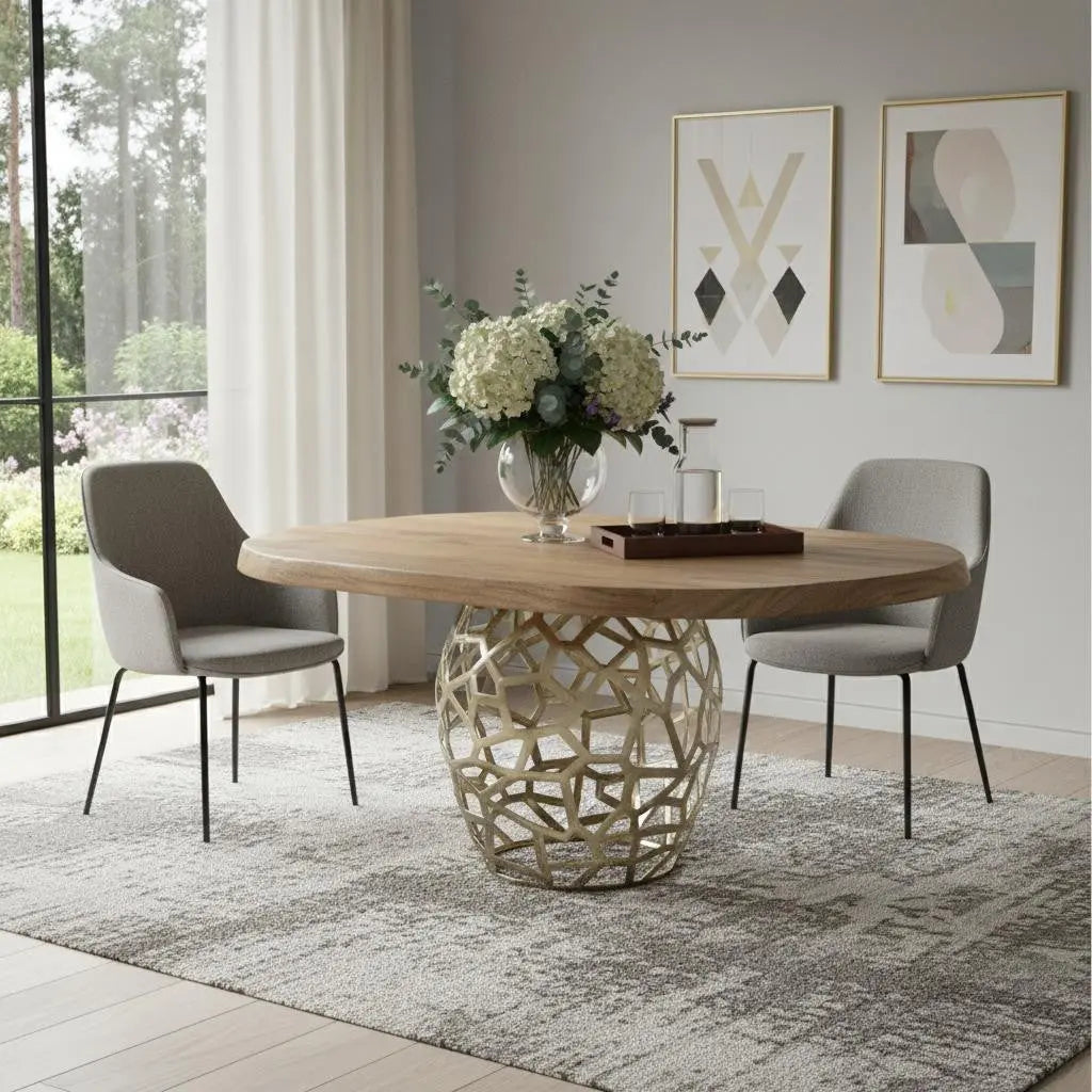 47" Acacia Live Edge Rounded Solid Wood And Brass Dining Table Homeroots Kitchen & Dining