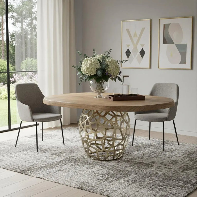 47" Acacia Live Edge Rounded Solid Wood And Brass Dining Table Homeroots Kitchen & Dining