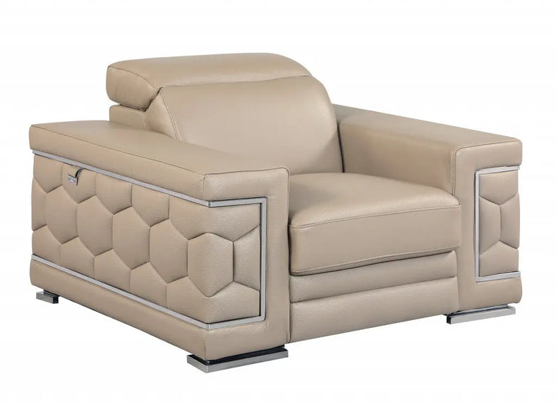 47" Beige And Silver Faux Leather Club Chair Homeroots Living Room
