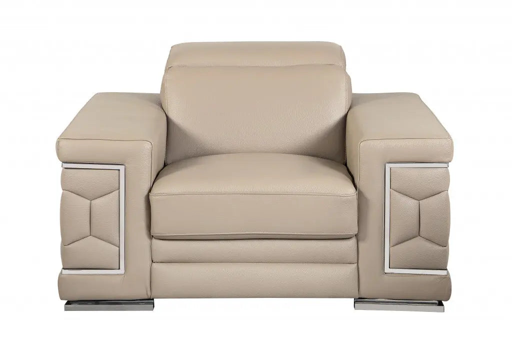 47" Beige And Silver Faux Leather Club Chair Homeroots Living Room