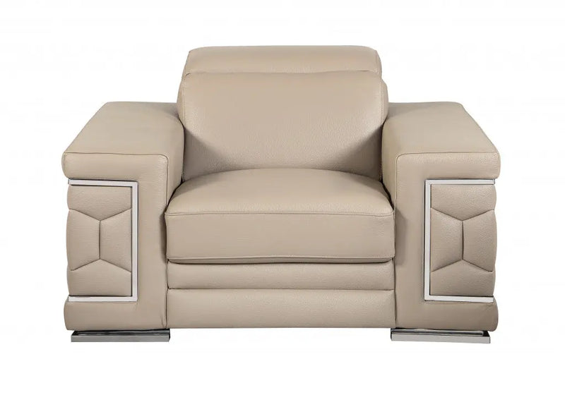 47" Beige And Silver Faux Leather Club Chair Homeroots Living Room