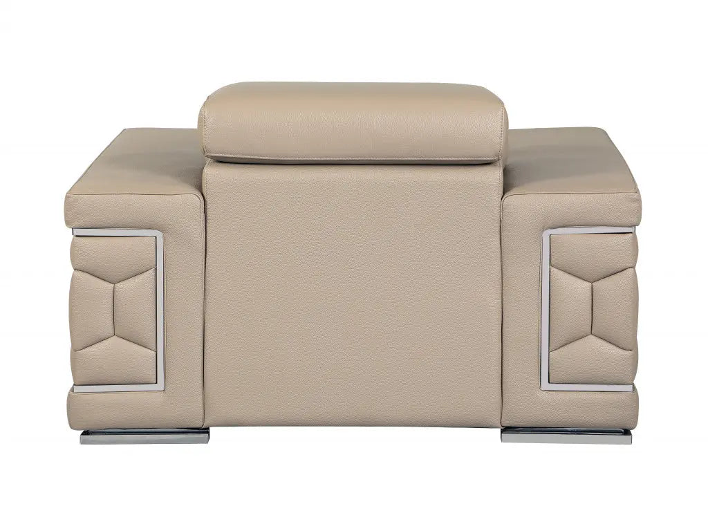 47" Beige And Silver Faux Leather Club Chair Homeroots Living Room