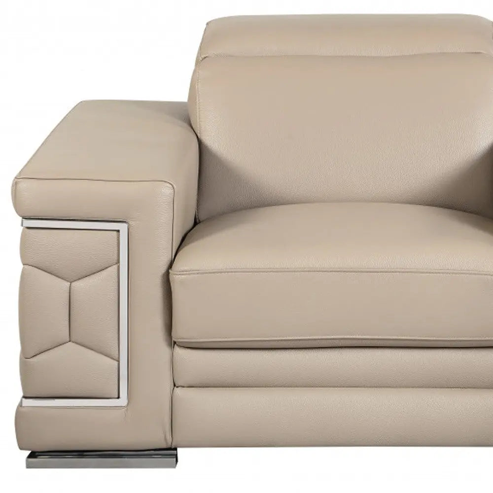 47" Beige And Silver Faux Leather Club Chair Homeroots Living Room
