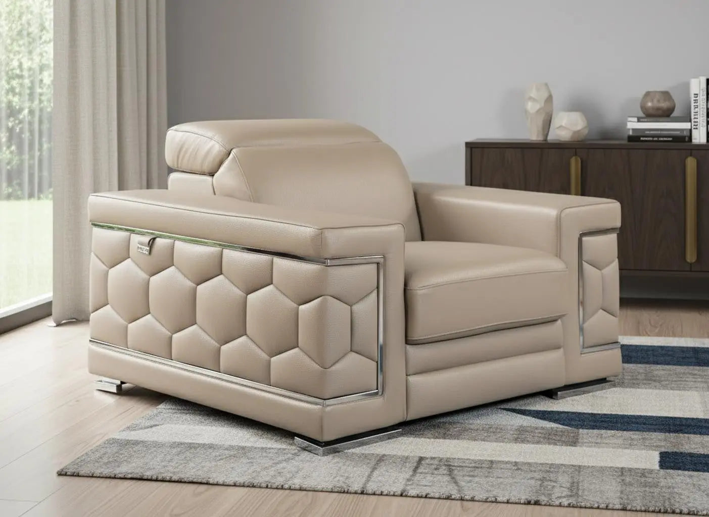 47" Beige And Silver Faux Leather Club Chair Homeroots Living Room