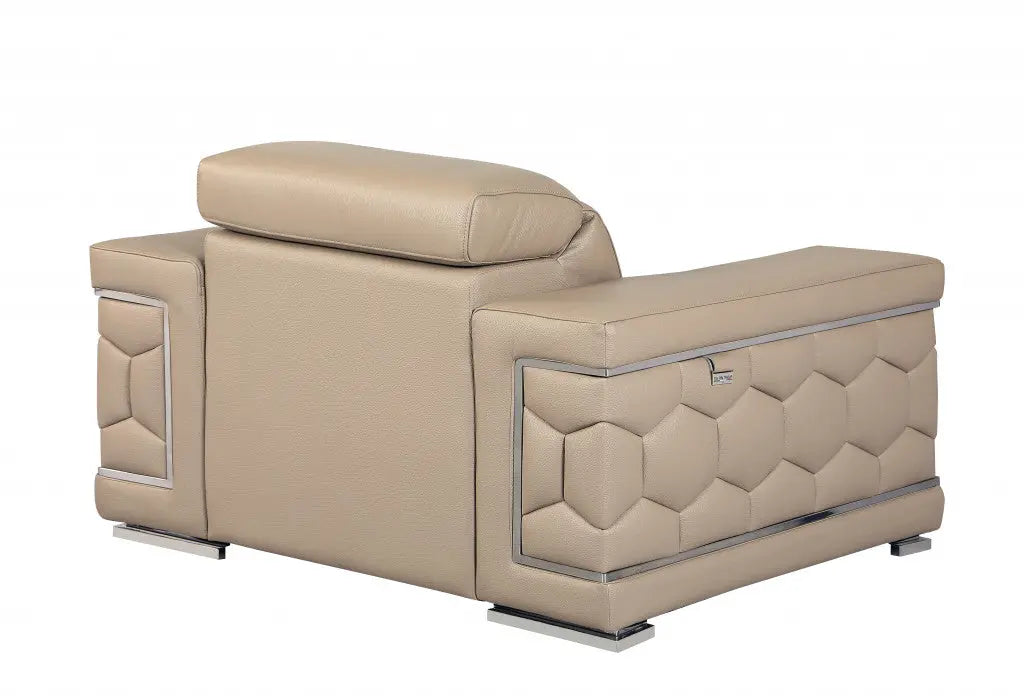 47" Beige And Silver Faux Leather Club Chair Homeroots Living Room