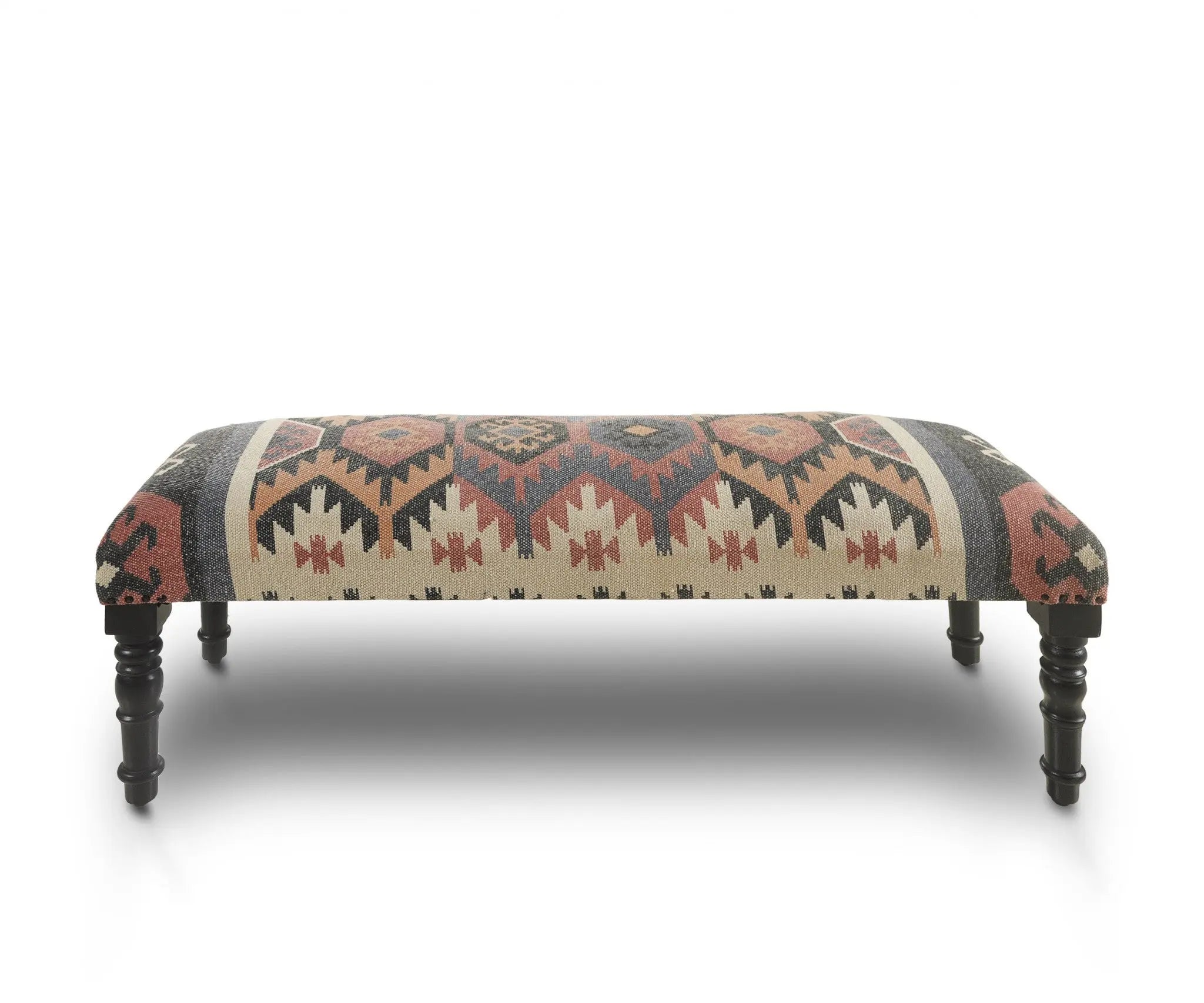 47" Beige Brown and Rust and Black Jute and Wool Blend Upholstered Southwest Distressed Bench Homeroots Living Room
