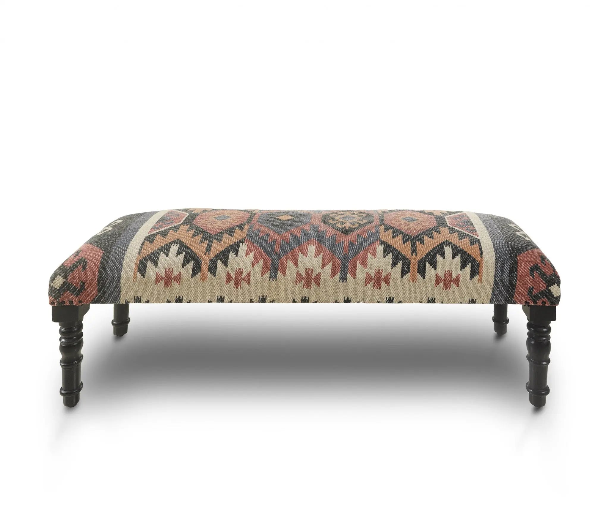 47" Beige Brown and Rust and Black Jute and Wool Blend Upholstered Southwest Distressed Bench Homeroots Living Room
