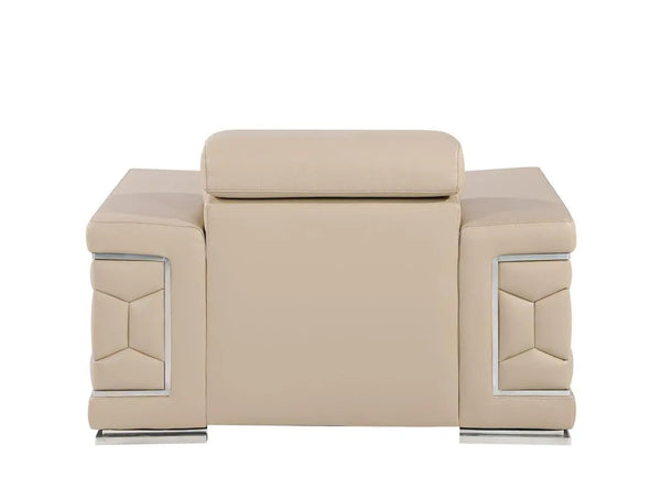 47" Beige and Silver Genuine Leather Club Chair Homeroots Living Room