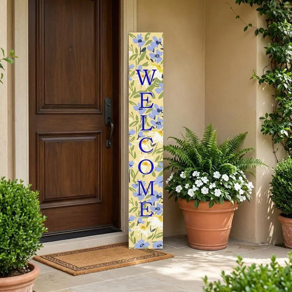 47" Black Blue Cream And Green Solid Wood Daisies Welcome Porch Sign Homeroots Outdoor