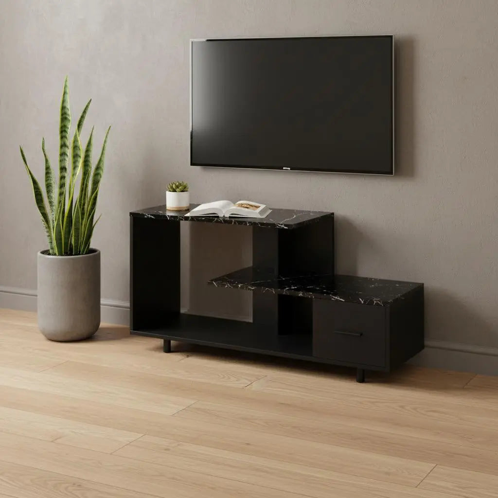 47" Black Cabinet Enclosed Storage TV Stand Homeroots Living Room
