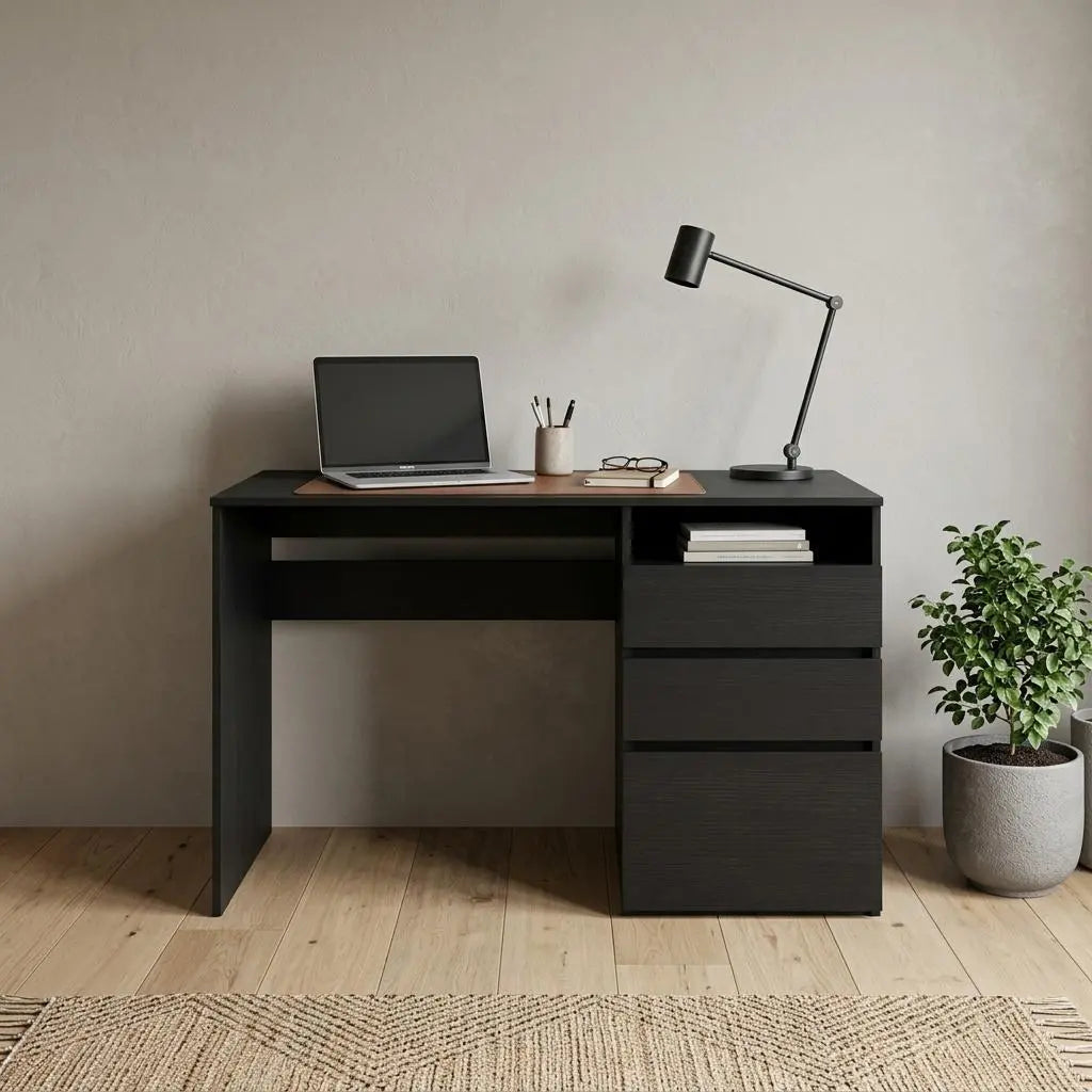 47" Black Computer Desk With Three Drawers Homeroots Office