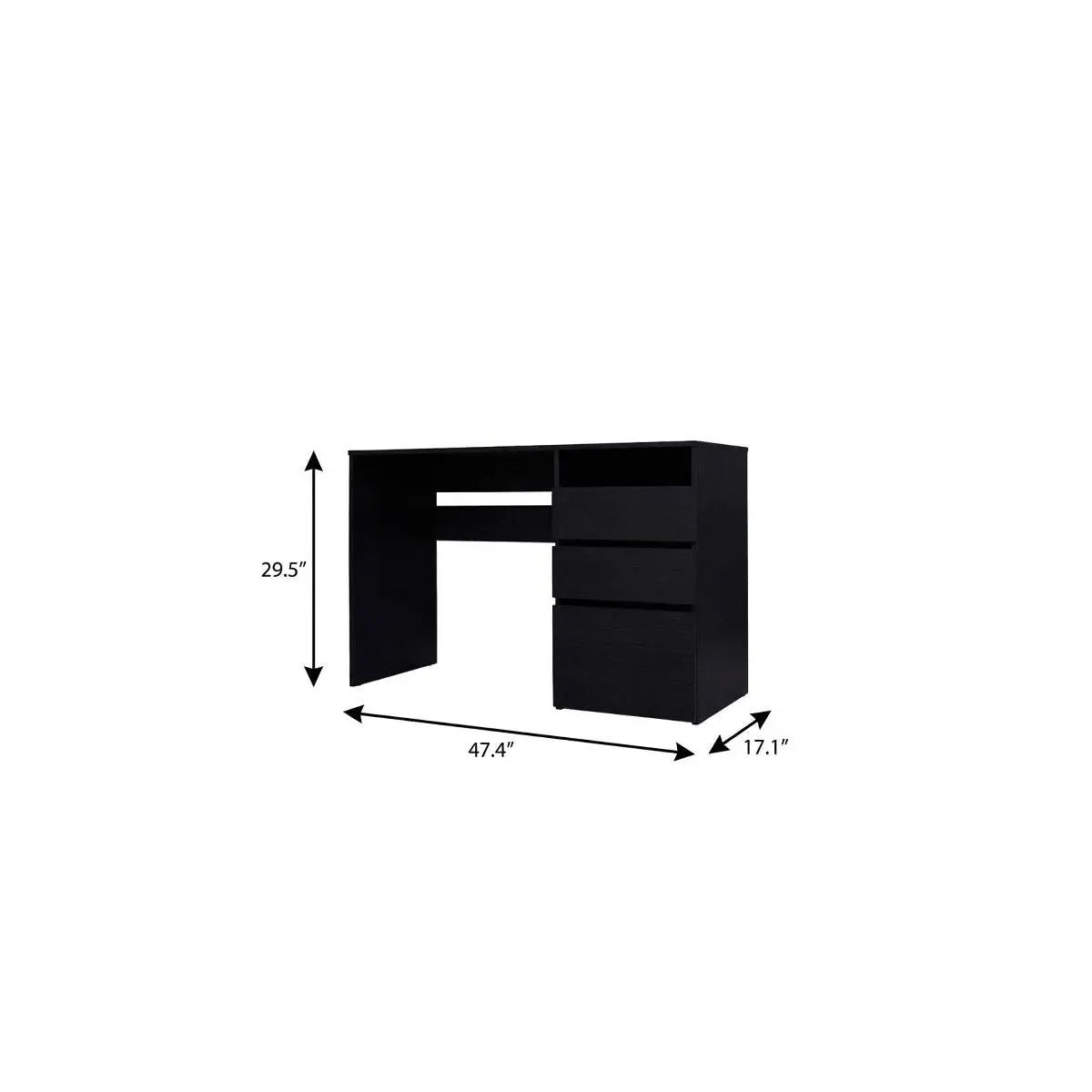 47" Black Computer Desk With Three Drawers Homeroots Office