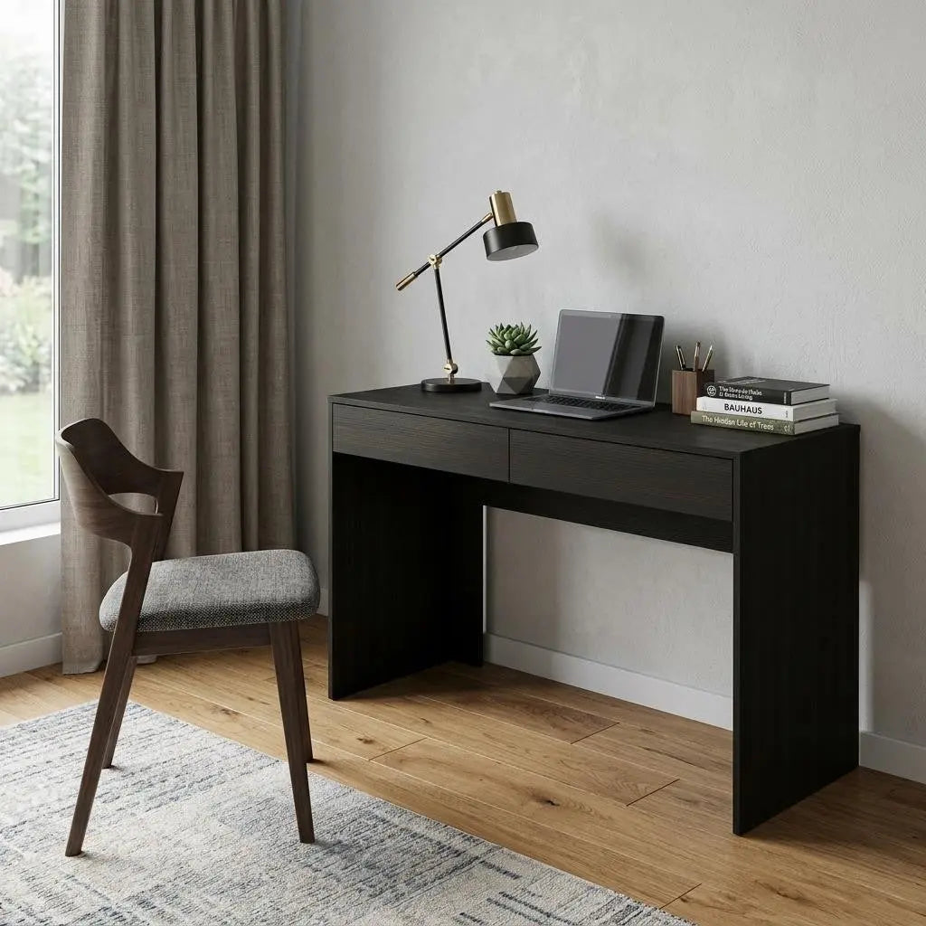47" Black Computer Desk with Two Drawers Homeroots Office