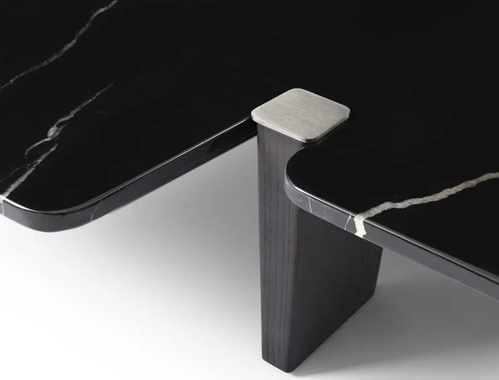 47" Black Genuine Marble and Solid Wood Free Form Coffee Table - GreatEagleInc