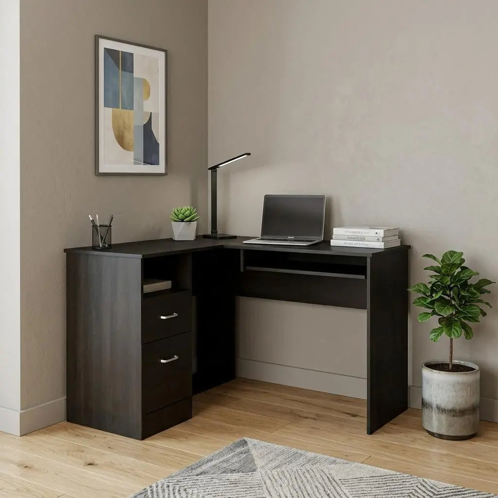 47" Black L Shape Computer Desk With Two Drawers Homeroots Office
