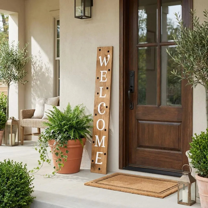 47" Black Natural And White Solid Wood Welcome Porch Sign Homeroots Outdoor