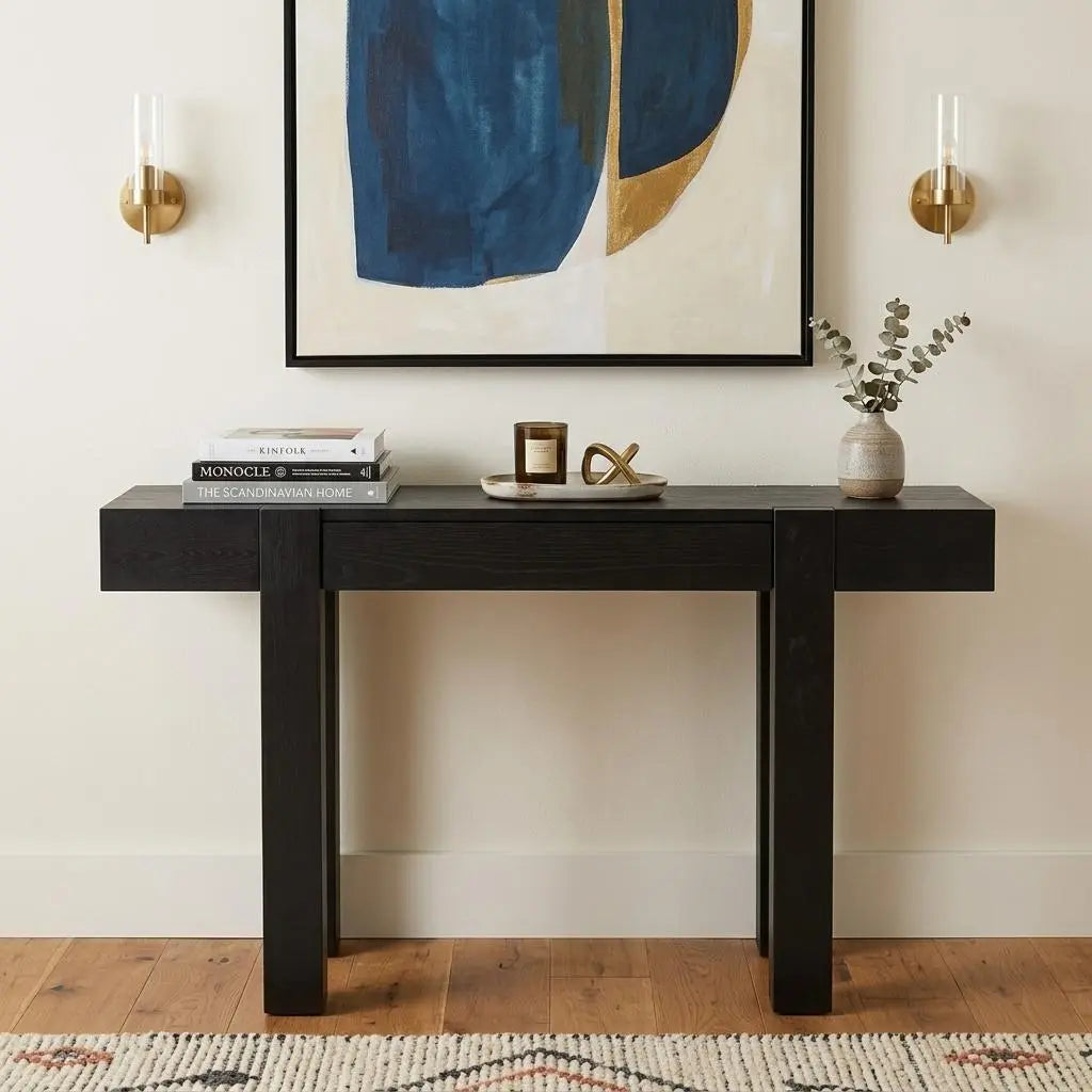 47" Black Wood Console Table With USB And Drawer Homeroots Living Room
