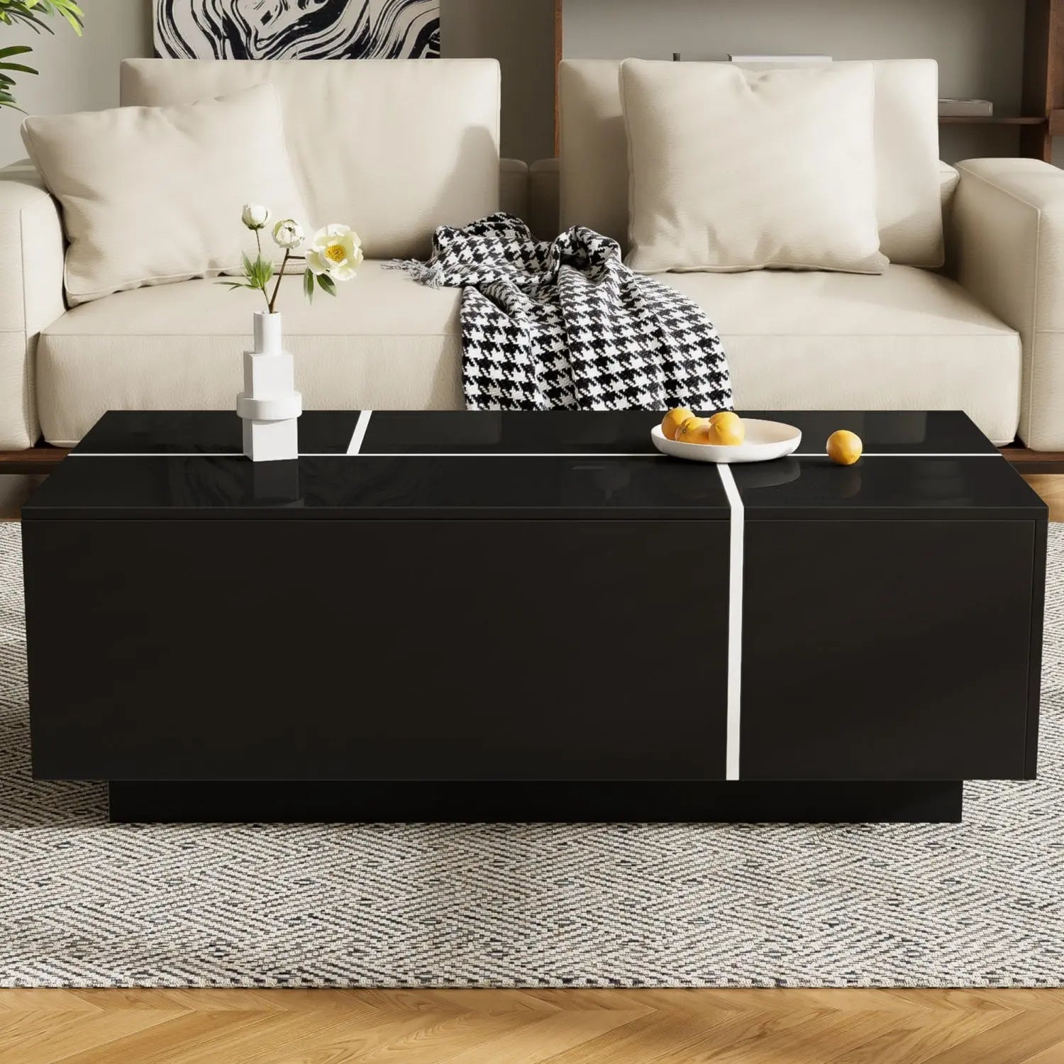 47" Black Wood Extendable Coffee Table With Storage Homeroots Living Room