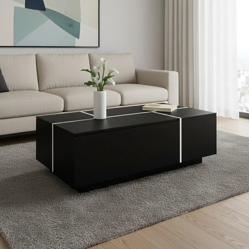 47" Black Wood Extendable Coffee Table With Storage Homeroots Living Room