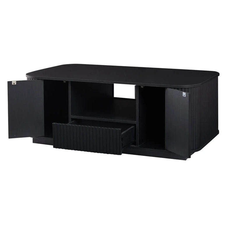 47" Black Wood Oval Block Coffee Table With Storage Homeroots Living Room