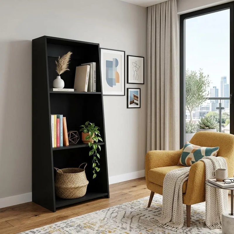 47" Black Wood Three Tier Bookcase Homeroots Office